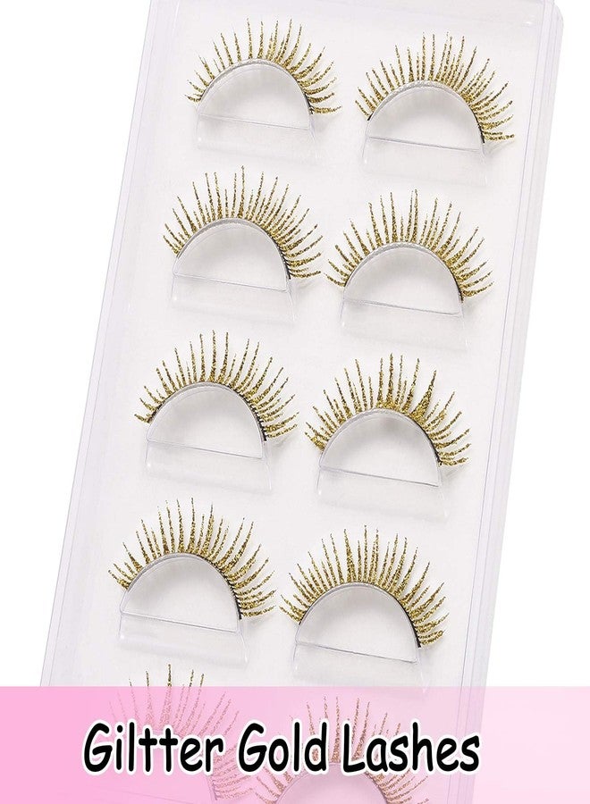 outopen 5 Pairs Glitter Lashes Halloween Gold Eyelashes Cosplay Makeup Gold Lashes Sequins Colored Lashes for Halloween Cosplay New Year Party Stage Makeup - Image 4